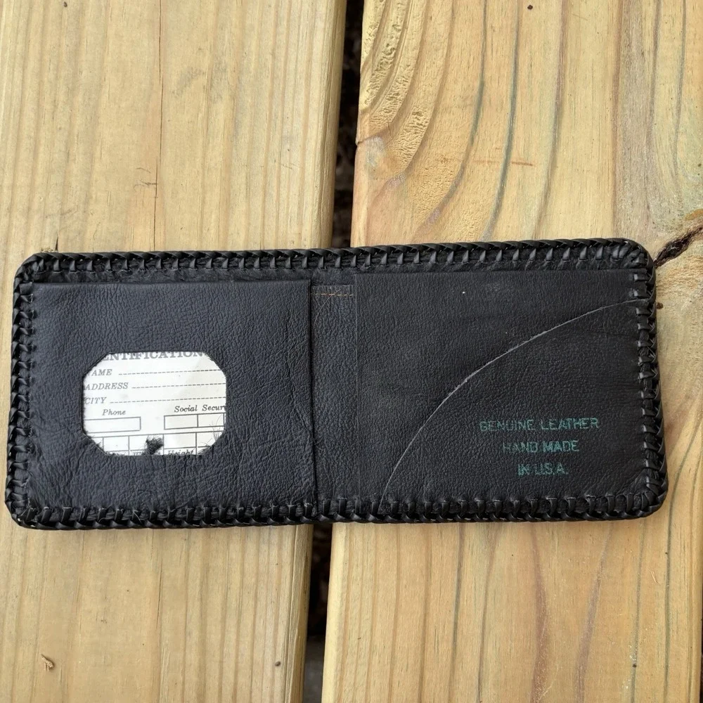 Harley Davidson Leather Wallet Whipstitch Hand Tooled Brown Genuine Bi Fold 90s